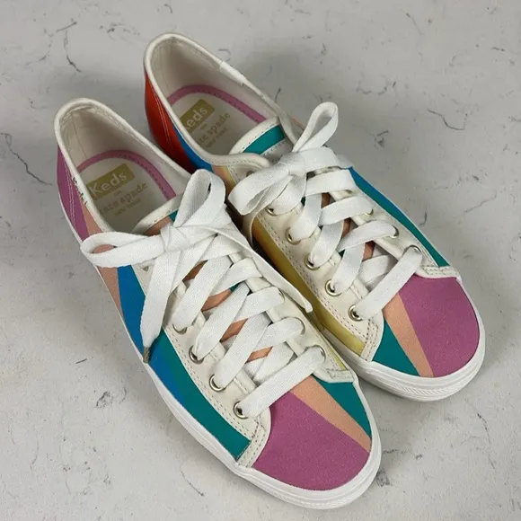 Keds X Kate Spade New York Triple Kick Multi-striped Canvas Sneakers Size 6.5