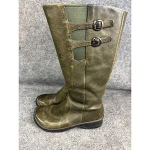 Keen Bern Baby Knee High Boots Women's 6.5 Forest Green Leather Tall Riding Zip