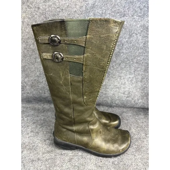Keen Bern Baby Knee High Boots Women's 6.5 Forest Green Leather Tall Riding Zip