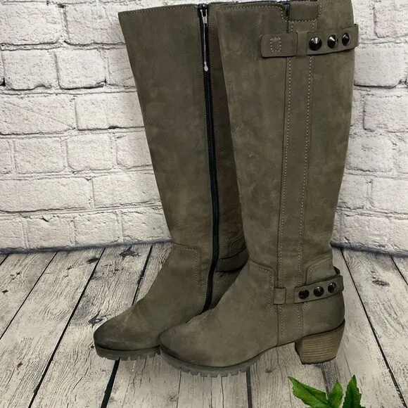 Kennel Und Schmenger Studded Leather Distressed Knee High Boots Gray 7.5