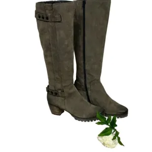 Kennel Und Schmenger Studded Leather Distressed Knee High Boots Gray 7.5