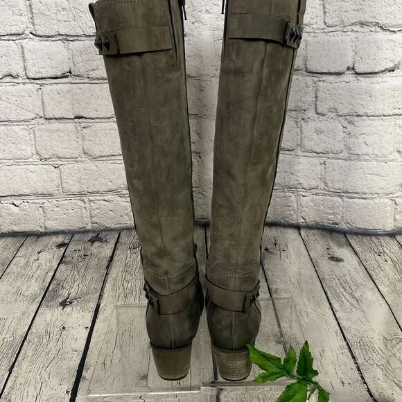 Kennel Und Schmenger Studded Leather Distressed Knee High Boots Gray 7.5