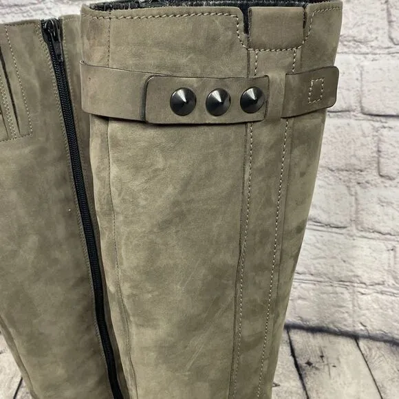 Kennel Und Schmenger Studded Leather Distressed Knee High Boots Gray 7.5
