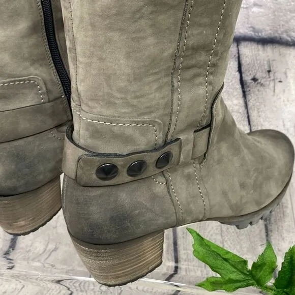 Kennel Und Schmenger Studded Leather Distressed Knee High Boots Gray 7.5
