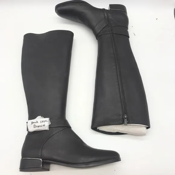 Kenneth Cole Womens Branden Buckle Riding Boots Brown Leather Straps 9.5 M New