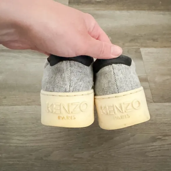 Kenzo Gray Black Logo Platform Loafers 35 / 5
