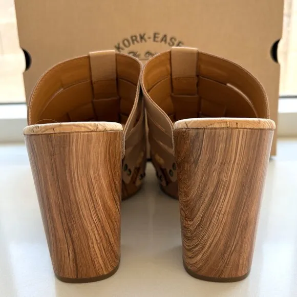 Kork-Ease Devan Sandals Woven Leather Platform Slip On Heels Natural Size 10 NEW