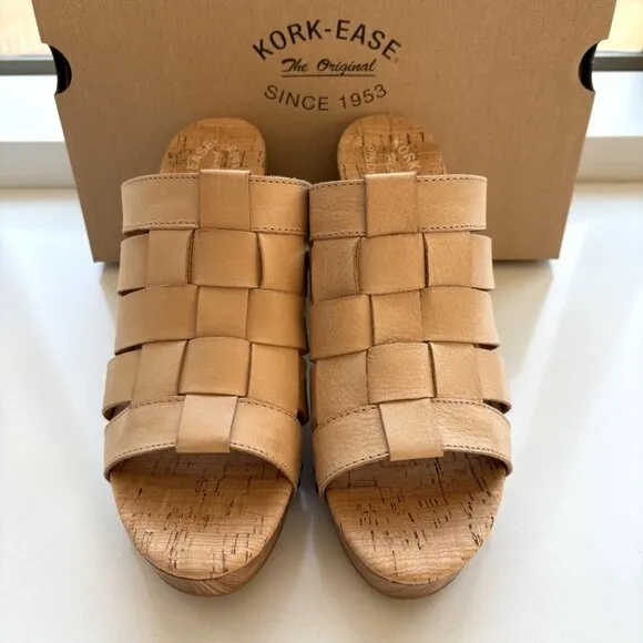 Kork-Ease Devan Sandals Woven Leather Platform Slip On Heels Natural Size 10 NEW