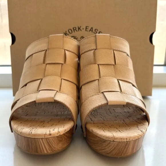 Kork-Ease Devan Sandals Woven Leather Platform Slip On Heels Natural Size 10 NEW