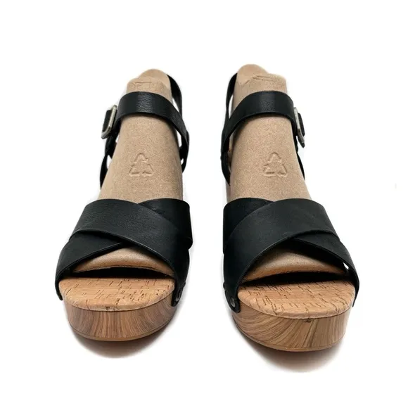 Kork-Ease Drew Leather Cross Banded Platform Sandals Black Size 10