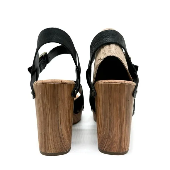Kork-Ease Drew Leather Cross Banded Platform Sandals Black Size 10