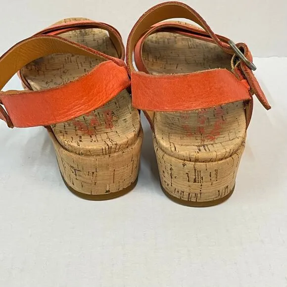 KORK-EASE Myrna 2.0 Size 8 Orange Leather Slingback Wedge Cork Comfort Sandals