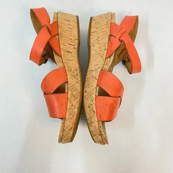 KORK-EASE Myrna 2.0 Size 8 Orange Leather Slingback Wedge Cork Comfort Sandals