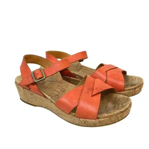 KORK-EASE Myrna 2.0 Size 8 Orange Leather Slingback Wedge Cork Comfort Sandals