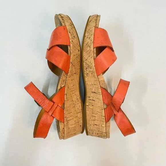 KORK-EASE Myrna 2.0 Size 8 Orange Leather Slingback Wedge Cork Comfort Sandals