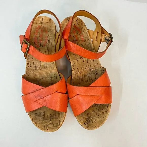KORK-EASE Myrna 2.0 Size 8 Orange Leather Slingback Wedge Cork Comfort Sandals