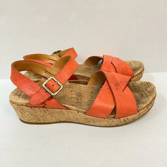 KORK-EASE Myrna 2.0 Size 8 Orange Leather Slingback Wedge Cork Comfort Sandals