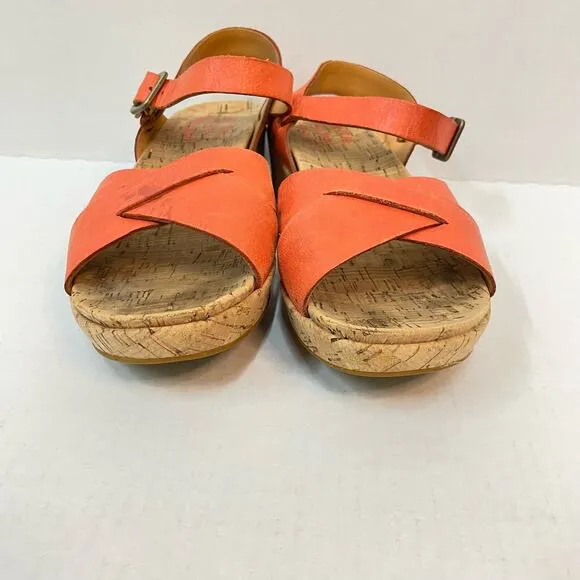 KORK-EASE Myrna 2.0 Size 8 Orange Leather Slingback Wedge Cork Comfort Sandals