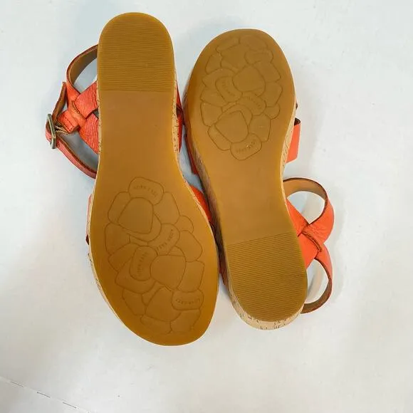 KORK-EASE Myrna 2.0 Size 8 Orange Leather Slingback Wedge Cork Comfort Sandals