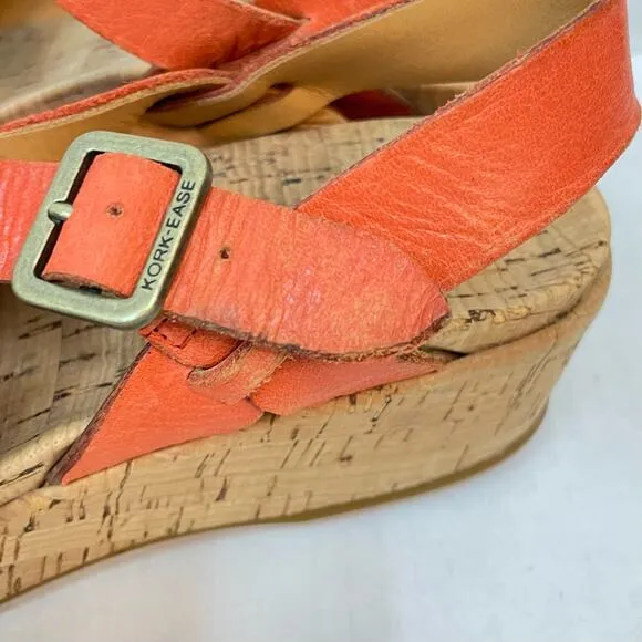KORK-EASE Myrna 2.0 Size 8 Orange Leather Slingback Wedge Cork Comfort Sandals