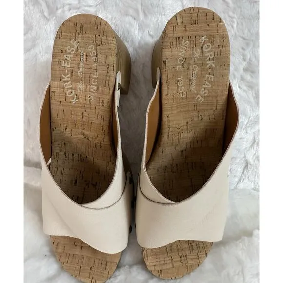 Kork-Ease Tatum Cream Leather Heeled Comfort Sandals Slip-On Shoe Women’s Size 6