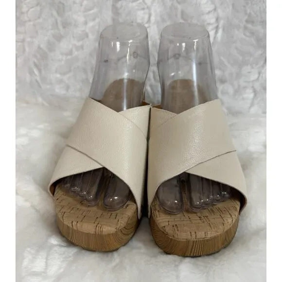 Kork-Ease Tatum Cream Leather Heeled Comfort Sandals Slip-On Shoe Women’s Size 6