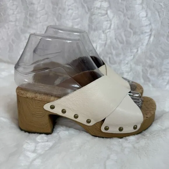 Kork-Ease Tatum Cream Leather Heeled Comfort Sandals Slip-On Shoe Women’s Size 6