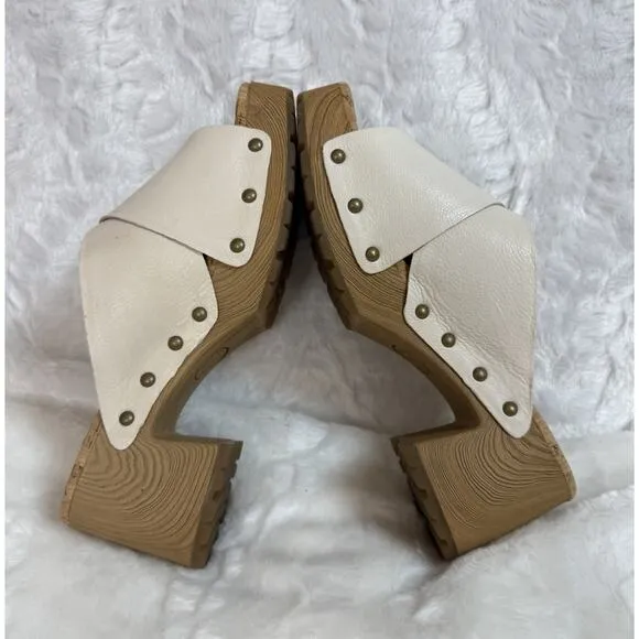 Kork-Ease Tatum Cream Leather Heeled Comfort Sandals Slip-On Shoe Women’s Size 6