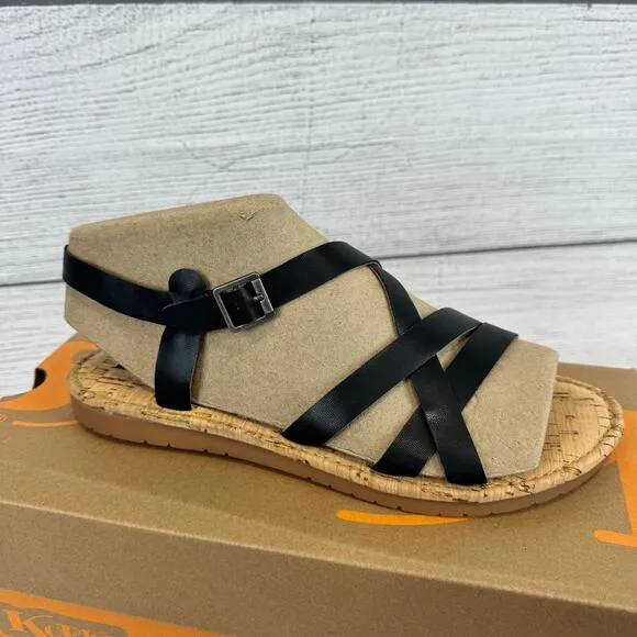 Korks Women's Black Faux Leather Strap Jerrick Sandals Size 8
