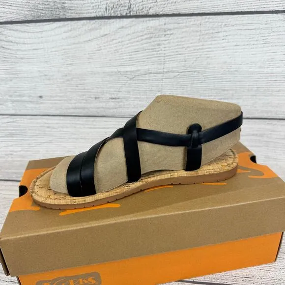 Korks Women's Black Faux Leather Strap Jerrick Sandals Size 8