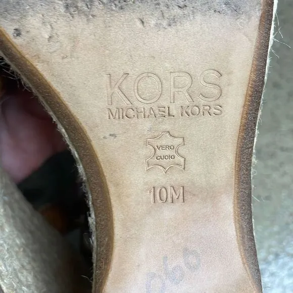 KORS Cognac Leather Jute Wrapped Platform Wedge Sandals 10