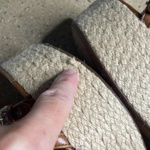 KORS Cognac Leather Jute Wrapped Platform Wedge Sandals 10
