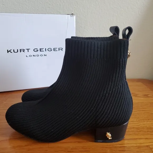 Kurt Geiger Black Stretch Knit Girl's Ankle Boots Kids Size 13