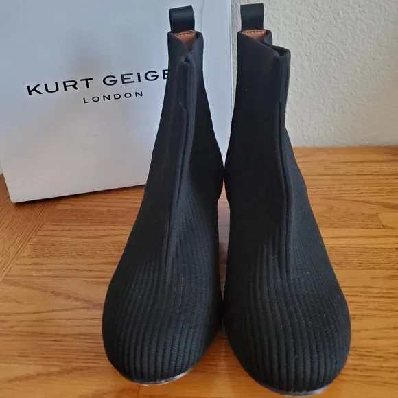 Kurt Geiger Black Stretch Knit Girl's Ankle Boots Kids Size 13