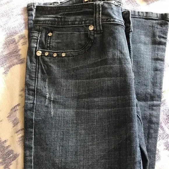 L A IDOL DENIM JEANS WITH RHINESTONES &amp; SEQUINS