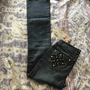 L A IDOL DENIM JEANS WITH RHINESTONES &amp; SEQUINS