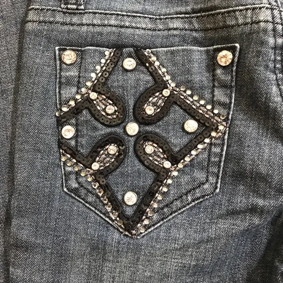 L A IDOL DENIM JEANS WITH RHINESTONES &amp; SEQUINS