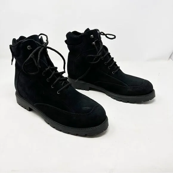 La Canadienne Black Suede Fuzzy Lace Up Desert Chukka Boots Booties 9