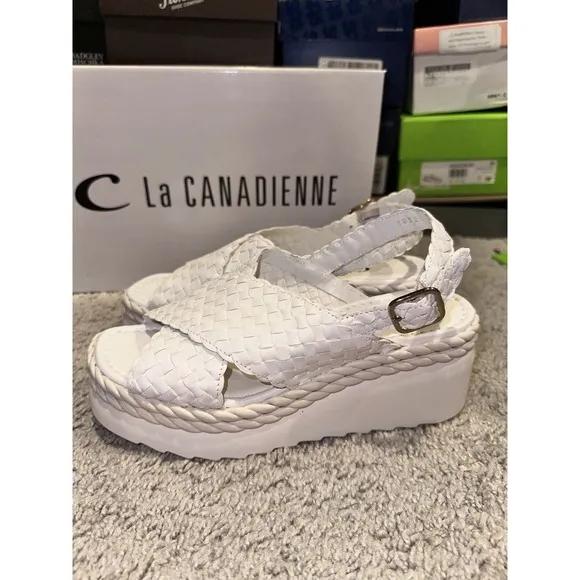 la canadienne Patch White Braided Women's Platform Lug Sandals Size 37.5/ 7 M