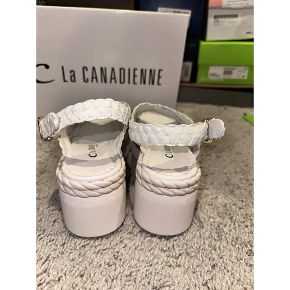 la canadienne Patch White Braided Women's Platform Lug Sandals Size 37.5/ 7 M