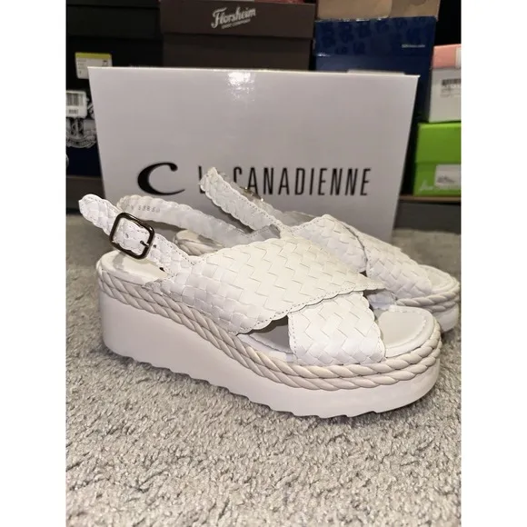 la canadienne Patch White Braided Women's Platform Lug Sandals Size 37.5/ 7 M