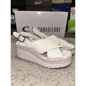 la canadienne Patch White Braided Women's Platform Lug Sandals Size 37.5/ 7 M