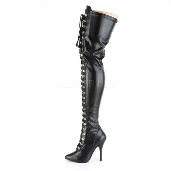 Lace Up High Heel Stretch Thigh Boots