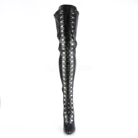 Lace Up High Heel Stretch Thigh Boots