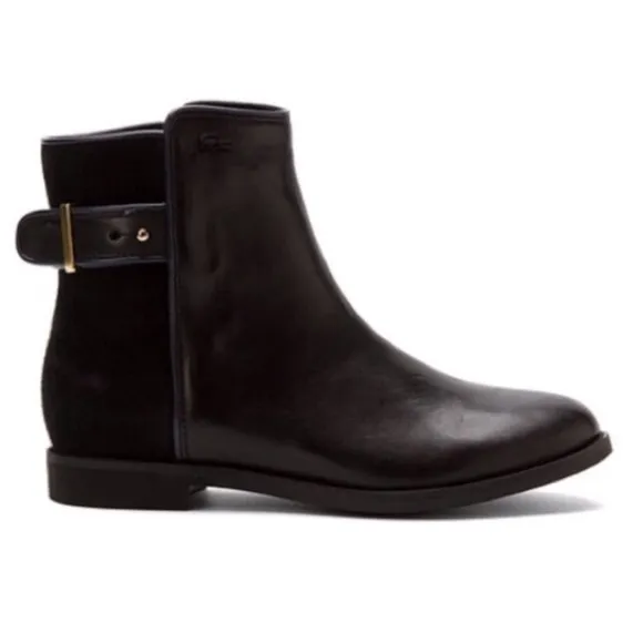 Lacoste Rosemont Leather Chelsea Ankle Boots with Buckle Detail - Women's Size 9