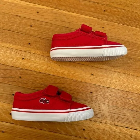 Lacoste Sport Red Canvas Velcro Shoes Sneakers NWOT