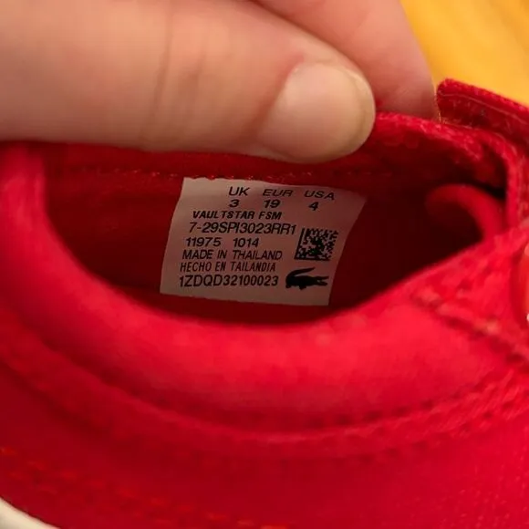 Lacoste Sport Red Canvas Velcro Shoes Sneakers NWOT