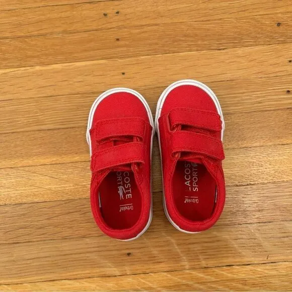 Lacoste Sport Red Canvas Velcro Shoes Sneakers NWOT