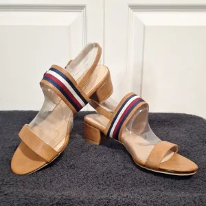 Lady Godiva Embroidered Strappy Sandals - 9 - Tan Leather
