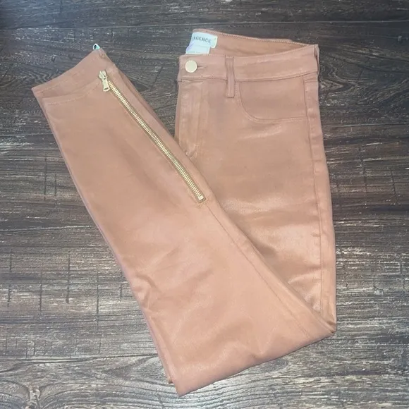L’Agence Sabine High-Rise Ankle Coated Skinny Jeans In Conac Brown Size 28